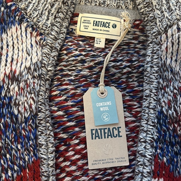 Fat Face Knit Cardigan - Gray, Blue & Red- Oversized! - Picture 2 of 4